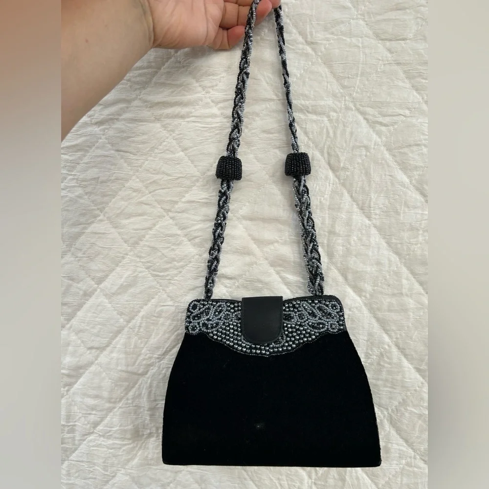 Vintage Rare Elegant Black Beaded Women's Bag 90s